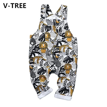 

V-TREE Newborn Sling Overalls Kids Cotton Baby Girls Rompers Fully Printed Lion Sling Pants Trendy Snap Button Long 2020 Autumn