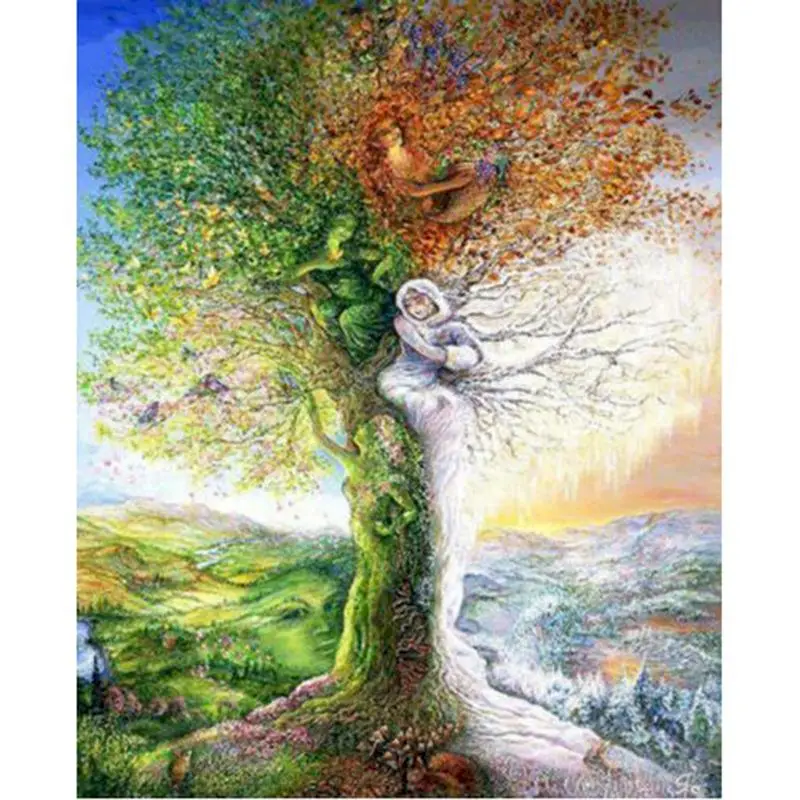 Kit Pittura Per Numeri Wowdecor - Albero Della Vita Quattro Stagioni, Tela 40x50 Cm, Con Vernici E Pennelli