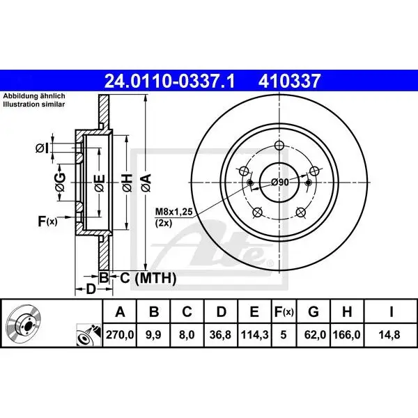 Диск тормозной задний Toyota Auris 1.4/1.6/2.0 D-4D/2.2D 07 ATE