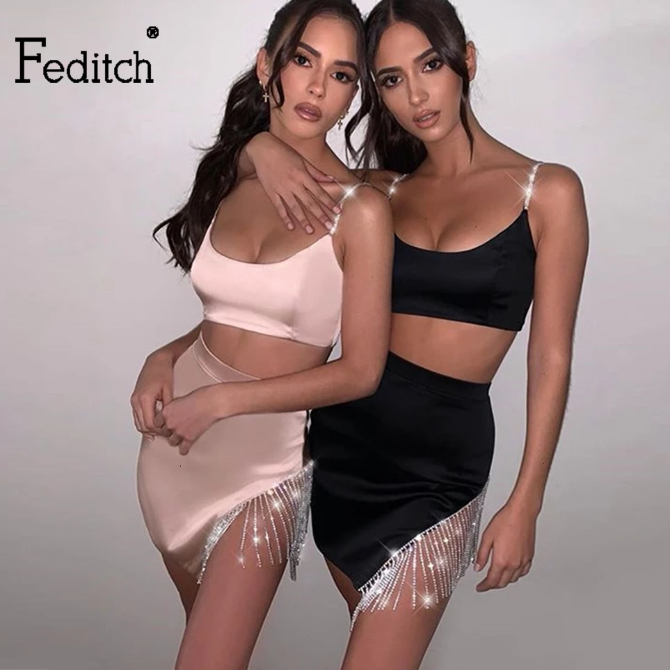 Feditch 2019 Новые блестящие пикантные 2 шт. Вечерние Платье облегающее платье с