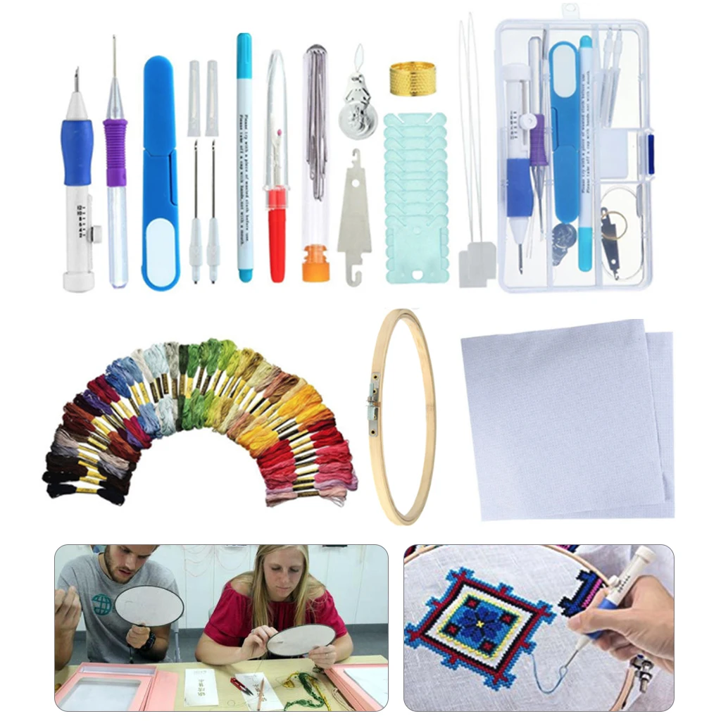 

Cross Stitch Tools Magic Embroidery Stitching Punch Needle Tool Stitching Punch Pen With Case Sets DIY Craft Sewing Embroidery