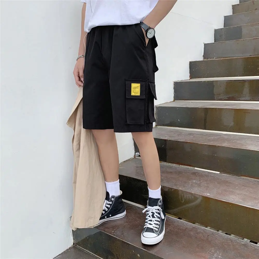 Мужские короткие штаны оснастка мульти-карман сплошной черный Летний Стиль Повседневная мода средняя посадка прямые пять брюки шорты 0729