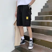 Мужские короткие штаны оснастка мульти-карман сплошной черный Летний Стиль Повседневная мода средняя посадка прямые пять брюки шорты 0729
