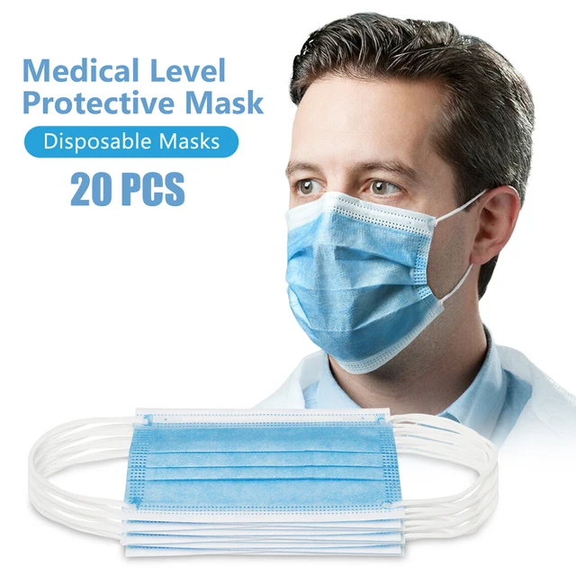 US $8.86  Face Mask 20 Pcs / Pack 3-Ply PM2.5 Nonwoven Disposable Elastic Mouth Anti-virus Soft Breathable Fl