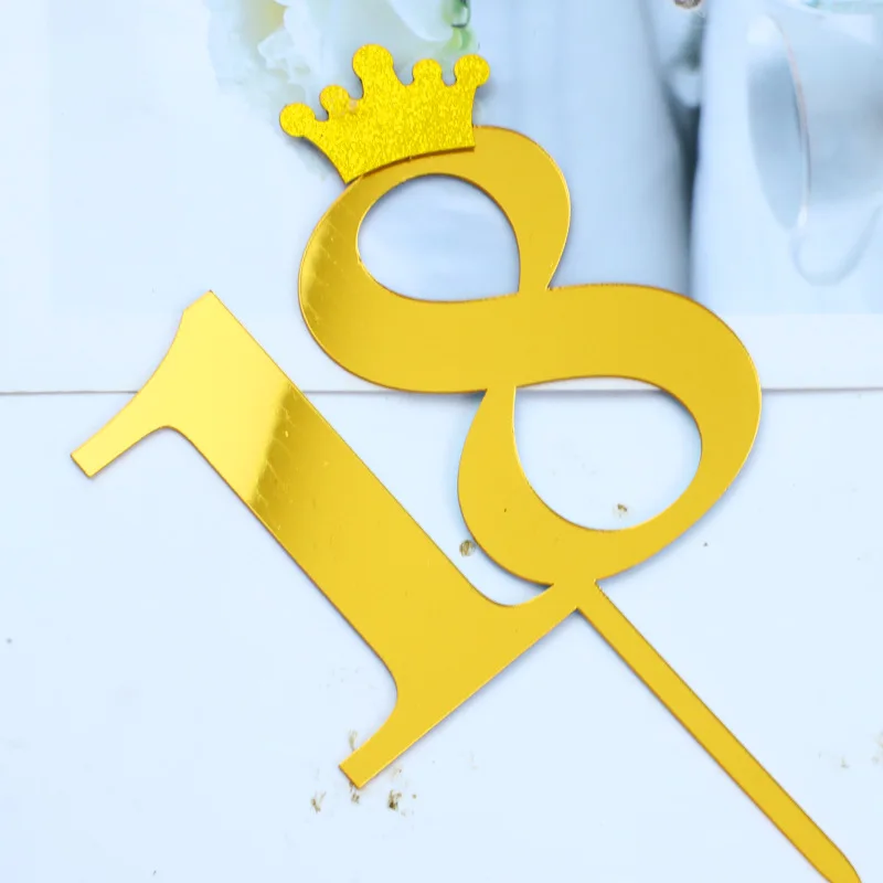 Cake Topper Cake Toppers Numbers 18 30 40 50 60 70 80th Acrylic Cake Topper Gold Crown Baking Cake Topper for Birthday Party Decoration Supplies New