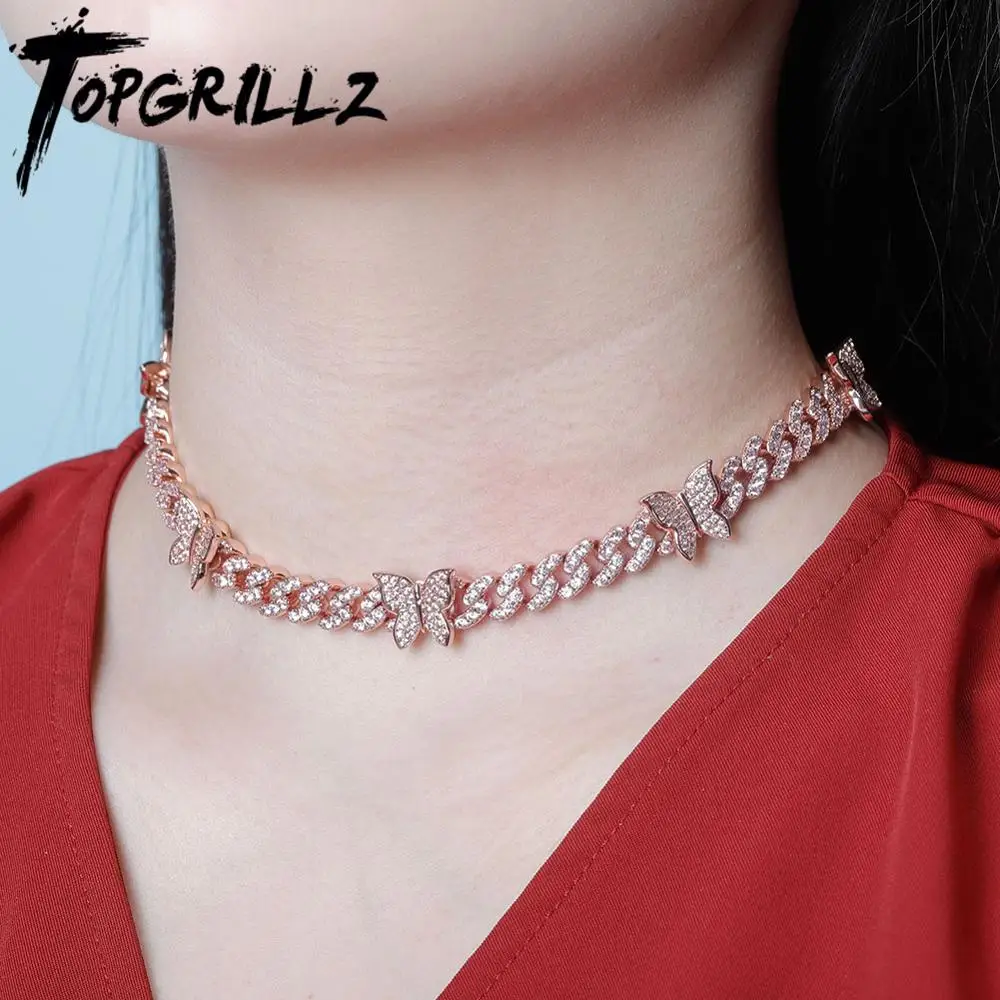 TOPGRILLZ цепь с плетением бабочка 8 мм кубинская цепочка ожерелье из Кубического