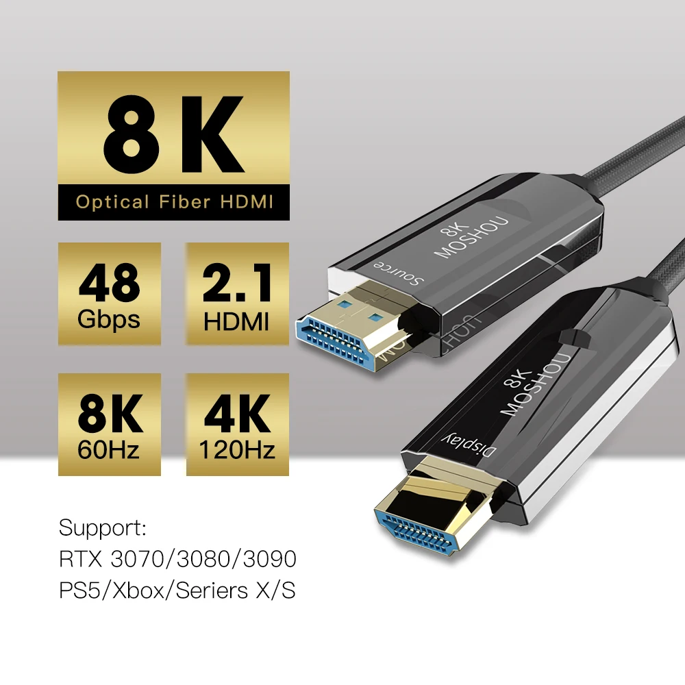 US $66.99 MOSHOU Optical Fiber HDMI 21 Cable For PS5 8K60Hz 4K120Hz 48Gbs With Audio HDMI Cord HDR Lossless Amplifier For RTX3080 3090