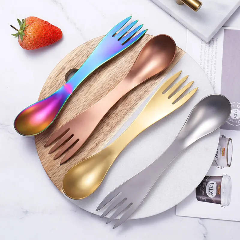 304 Stainless Steel Spoon Fork Portable Outdoor Picnic Cutlery Multi Tool Flatware Tableware Camping Survival Tools