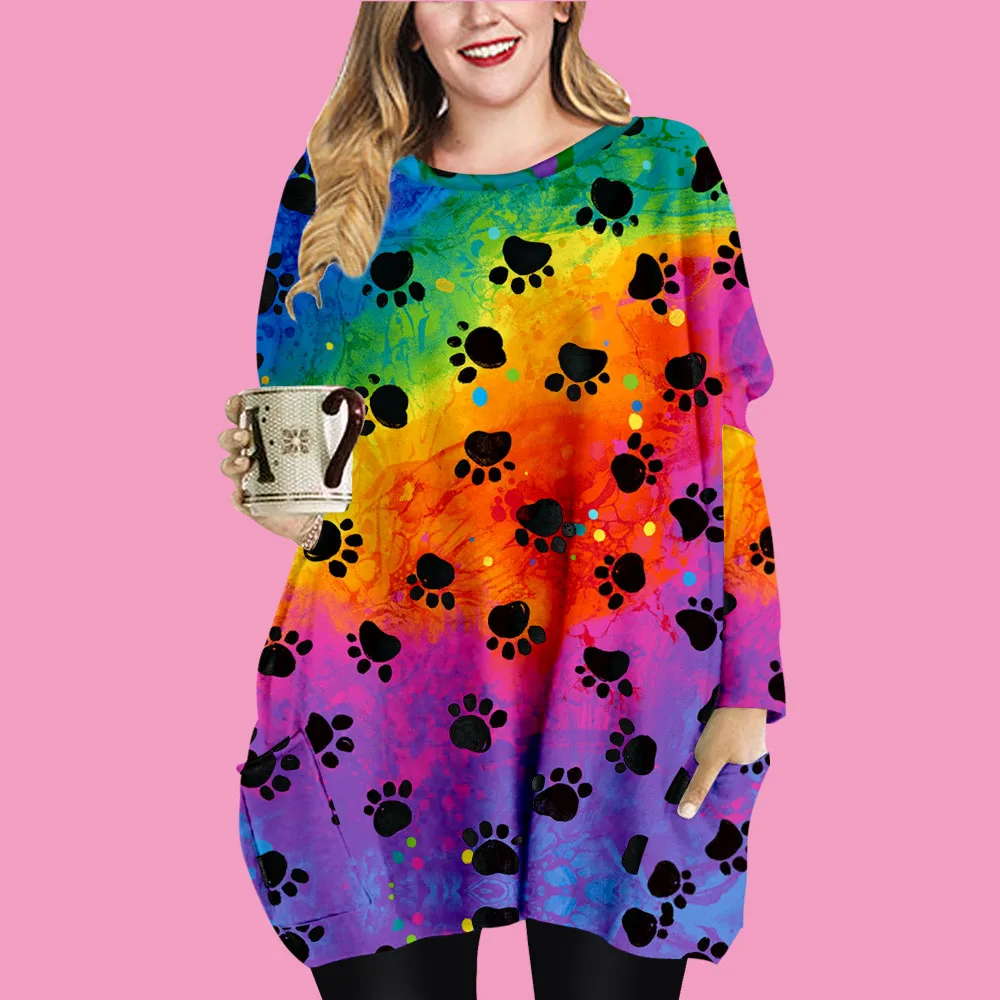 

Платье SOJINM для женщин, топы, Свободные мини-платья с принтом собаки, платья с круглым вырезом и длинным рукавом, пляжные платья оверсайз, блузка 6XL