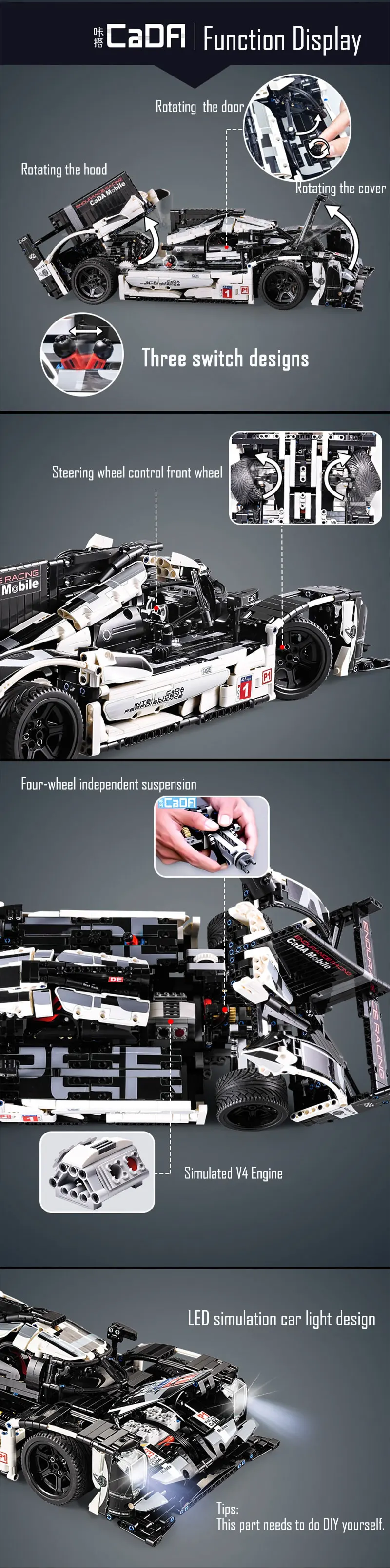 CADA Mobile 1586 шт Супер спортивная машина чемпионы скорости город MOC лего Technic Creator Technic строительные блоки кирпичи игрушки для детей