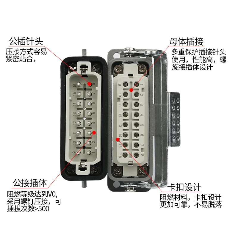 Conector de Carga Pesada Retangular Pequeno Ha10 Núcleo 16 Núcleo 32 Núcleo H16a-ha0162-mf Aviação Plug e Soquete