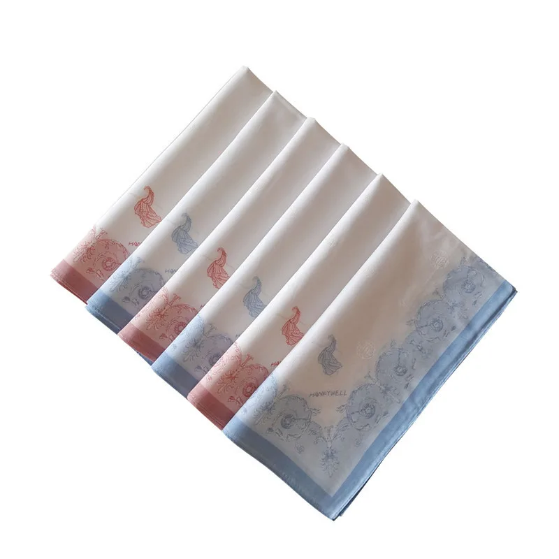 6PCs Cotton Women's Handkerchief Pink Blue Printed Square Scarf Wedding Souvenirs  Cute Style Clothing Accessories  45X 45cm