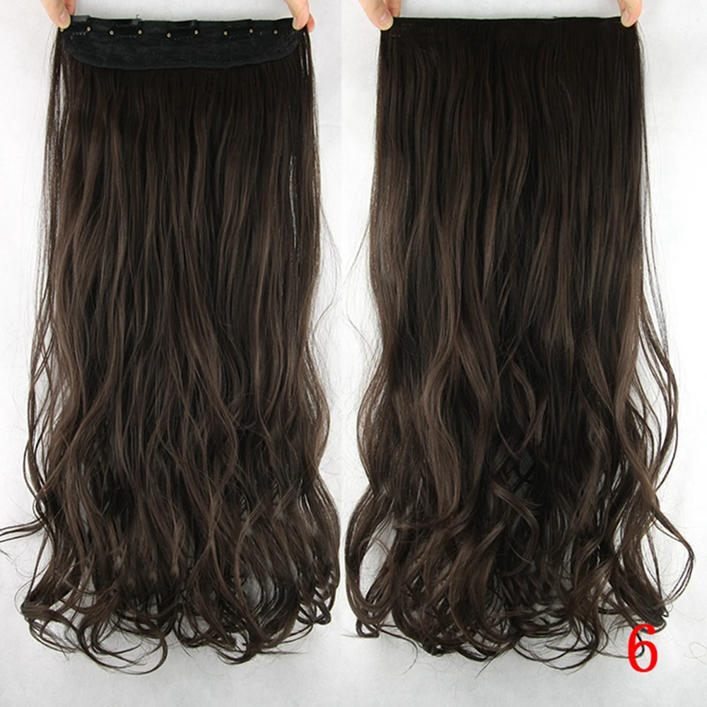 Curly 6 Soowee 60 см длинные прямые женские волосы для наращивания на заколках, черные, коричневые, высокая температура, синтетические волосы - Цвет: Curly 6