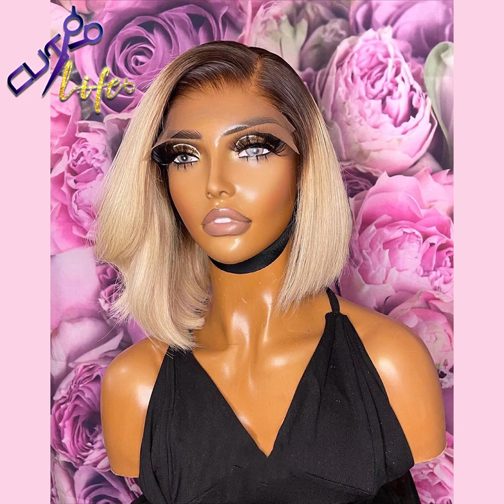 1B/613 Ombre Wig Blonde Short Bob 13X4 Lace Front Wig Human Hair Wigs For Women Pre Plucked Cheap Lace Remy Brazilian Hair