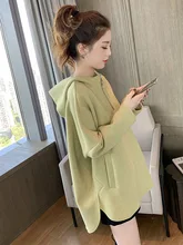 Pullovers women 2020  new spring loose-fitting hoodie female pullover long-sleeved hoodies mid-length extra top Pullovers Solid
