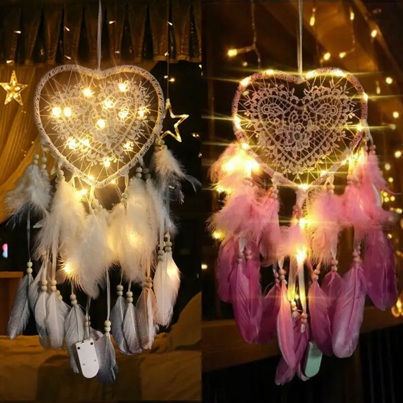 Heart Dream Catcher Wind Chime Car Home Decor Feather Pendant Hanging Ornament 