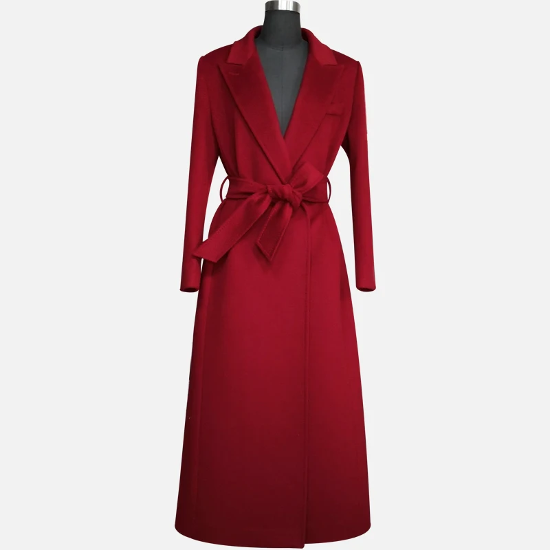 Осенне-зимнее Новое модное одностороннее кашемировое пальто с волнистой водой длинное шерстяное пальто в европейском и американском стиле - Цвет: Claret