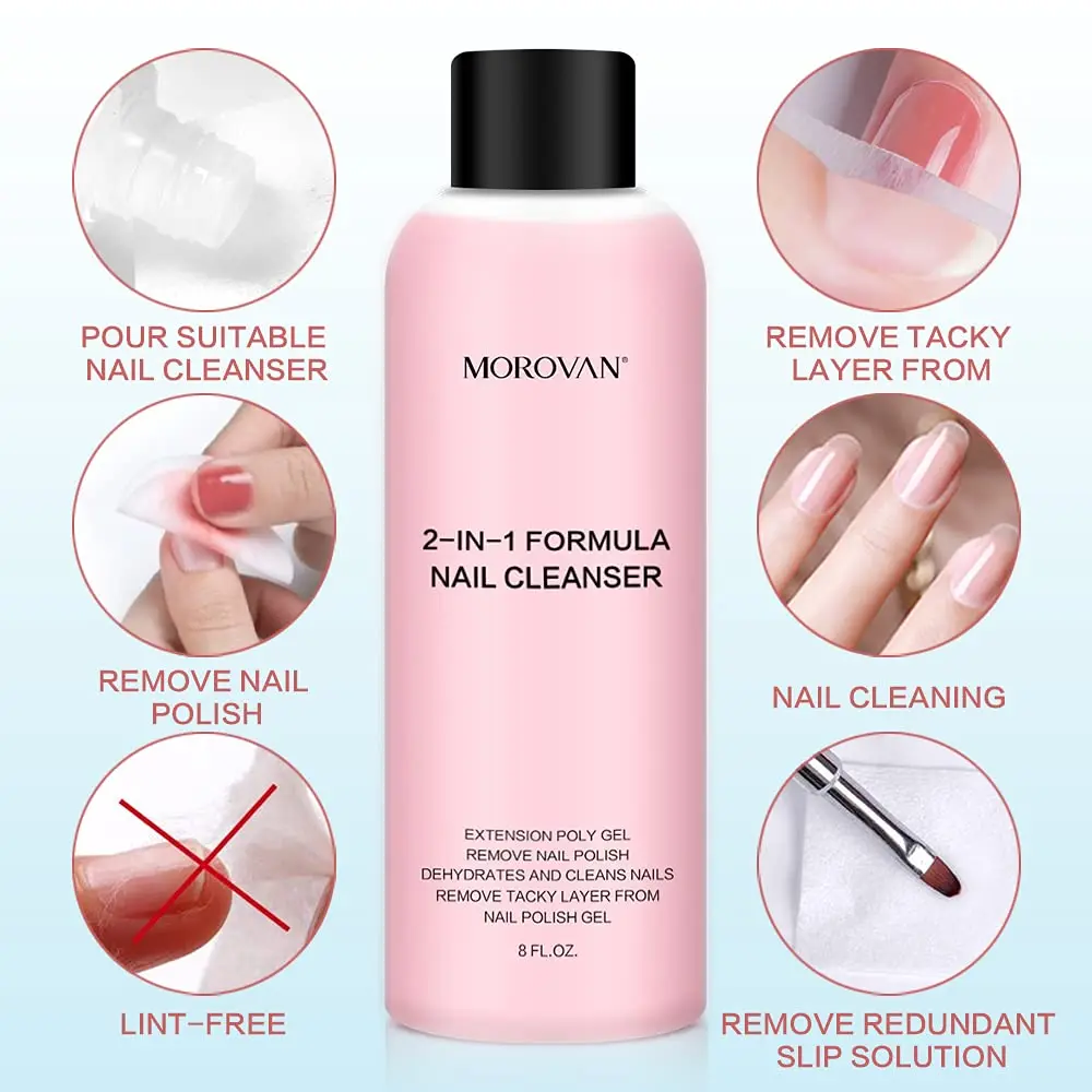 8oz Nail Cleanser 2 in 1 (Poly Nail Extension Gel Slip Solution+Professional Nail Cleanser) Nail Polish Remover Lint-free Slip 4