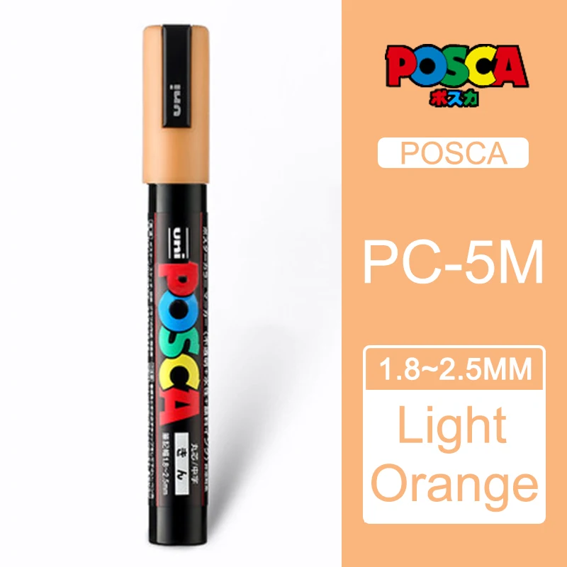 1 шт., японские PC-5M маркеры для рисования Uni Posca, средний наконечник, 1,8 мм-2,5 мм, 17 цветов, для школы, офиса, художественного маркера - Цвет: Light Orange