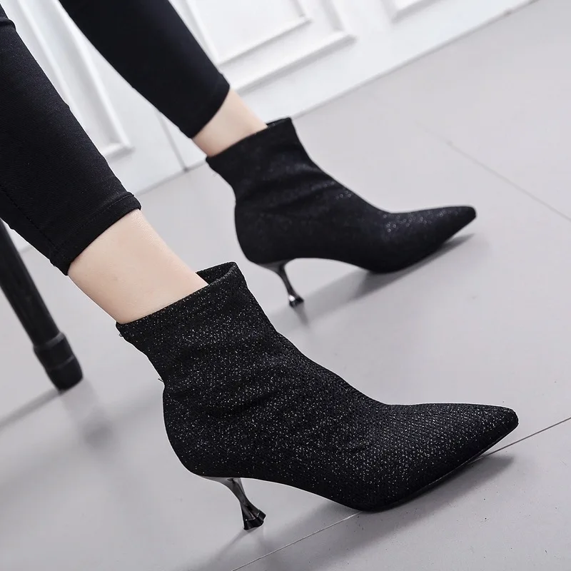 

High-heeled Shoes Woman 2019 Fine With Short Boots Woman Sharp All-match Boots Thin Boots