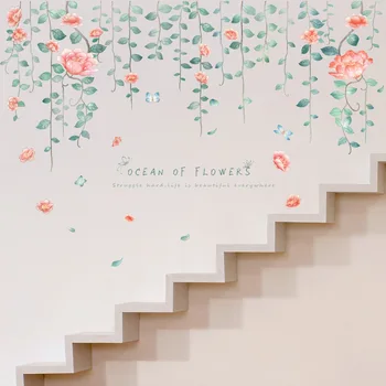 

Big Beautiful Flower Vine Red Flower Flower Ocean Wall Stickers DIY Warm Bedroom Living Room Wall Top Decoration Room Decals