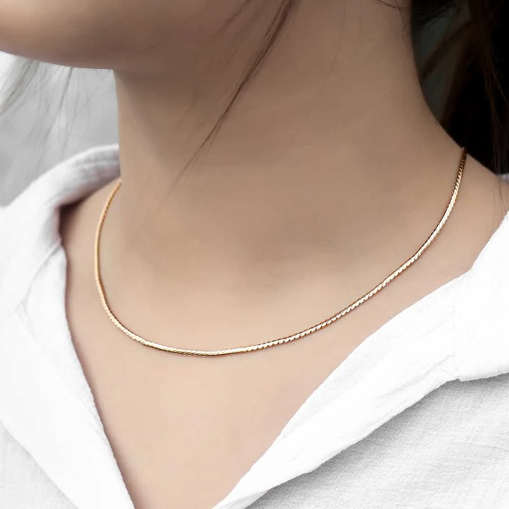 2mm Thin Women Girl 585 Rose Gold Color 