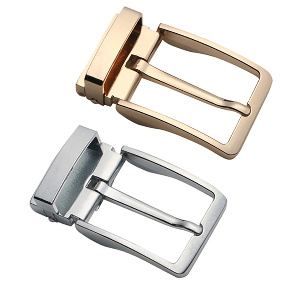 2 Pieces Gold/Silver Alloy Reversible Clamp Belt Buckle, Rectangular Single Prong Leather Belt Buckle Replacement 