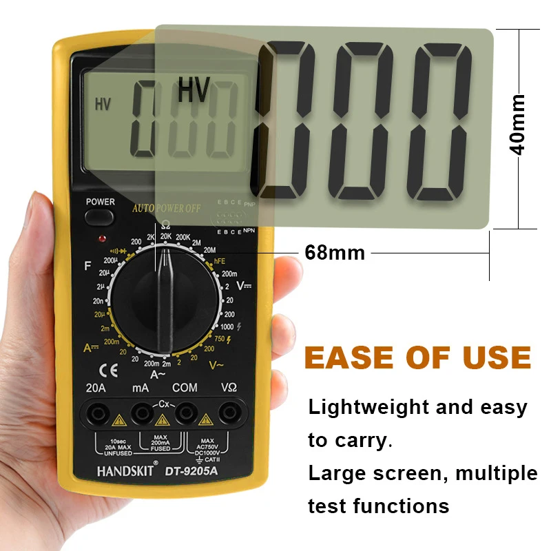 AC DC Digital Multimeter Tester LCD Display Handheld Multimeter Volt Meter DT9205A Multifunctional Portable Voltmeter