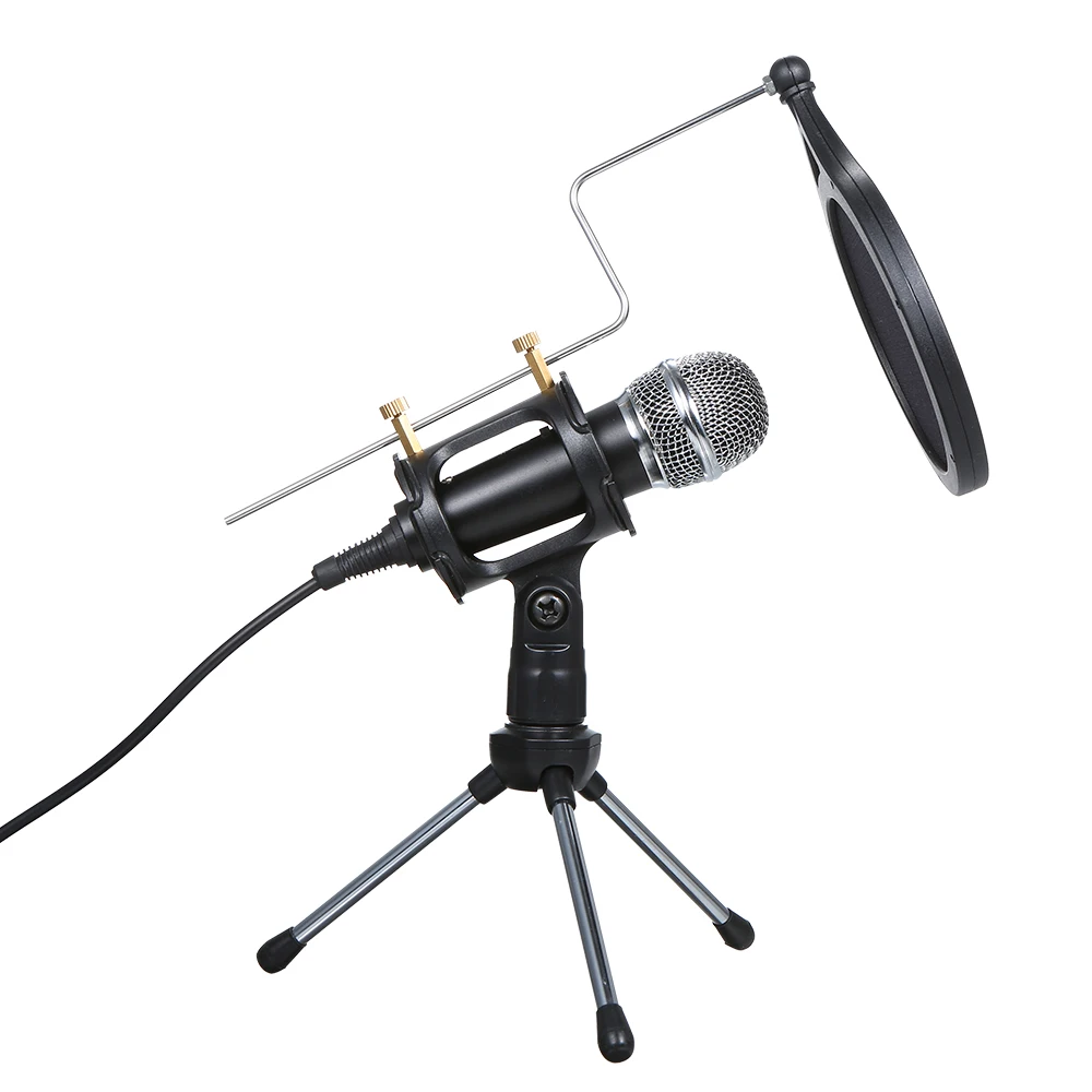 Wired Condenser Microphone Audio 3.5mm Studio Mic Vocal Recording KTV Karaoke with Stand for PC Phone | Электроника