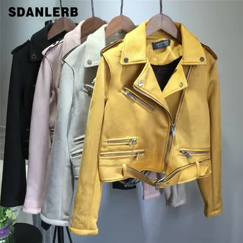 

Women's Suede Jacket Korean New Joker Slim Jacket Female Student Motorcycle Faux Leather Coat Short Coats Autumn and Winter