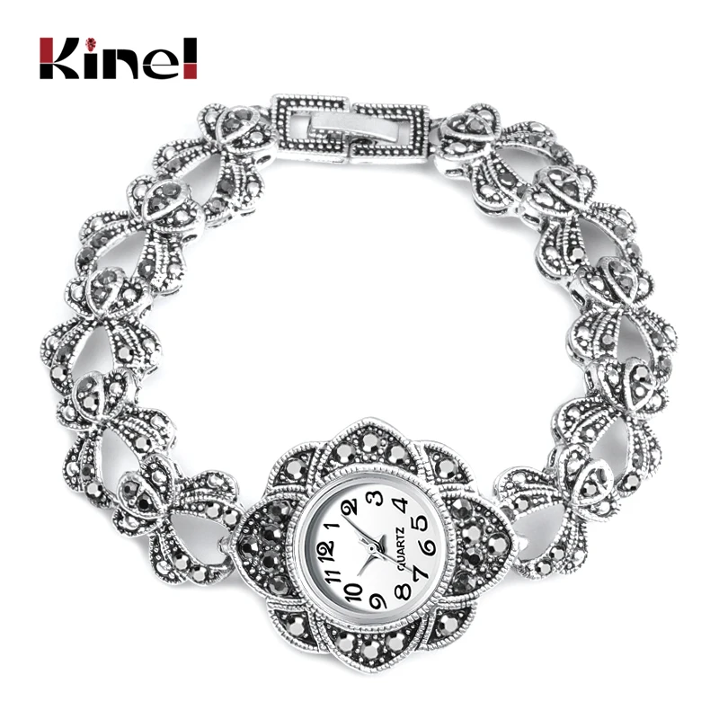 Роскошные Антикварные тибетские серебряные наручные часы Kinel турецкие стразы