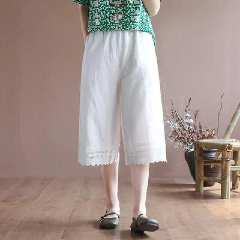 

2022 Autumn New Elastic High Waist Slim Literary Retro Wide Leg Pants Simple Solid Loose Women Cropped Trousers Free Shipping