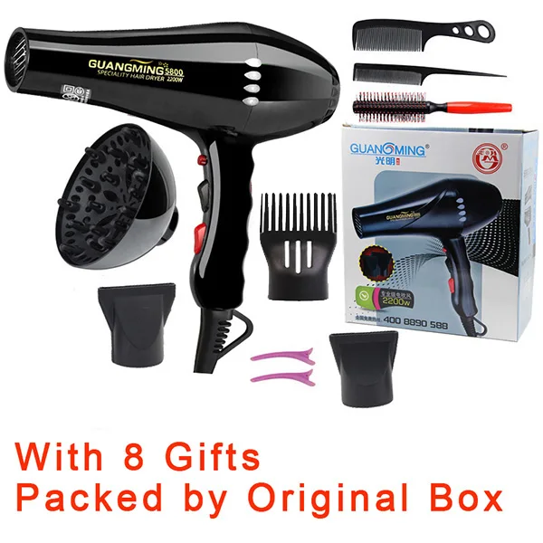 8 Gifts with Box Двигатель переменного тока, настоящий мощный Фен для волос мощностью 2200 Вт, инструменты для парикмахерских, парикмахерских, салонов, фен, низкий фен, фен для волос, вентилятор 220-240 В - Цвет: 8 Gifts with Box