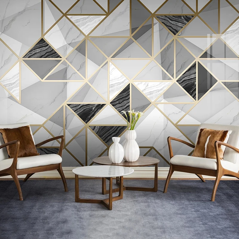 Custom Size Geometric Marble Pattern TV Background Wall Painting Modern Study Room Living Room Backdrop 3D Wall Murals Wallpaper