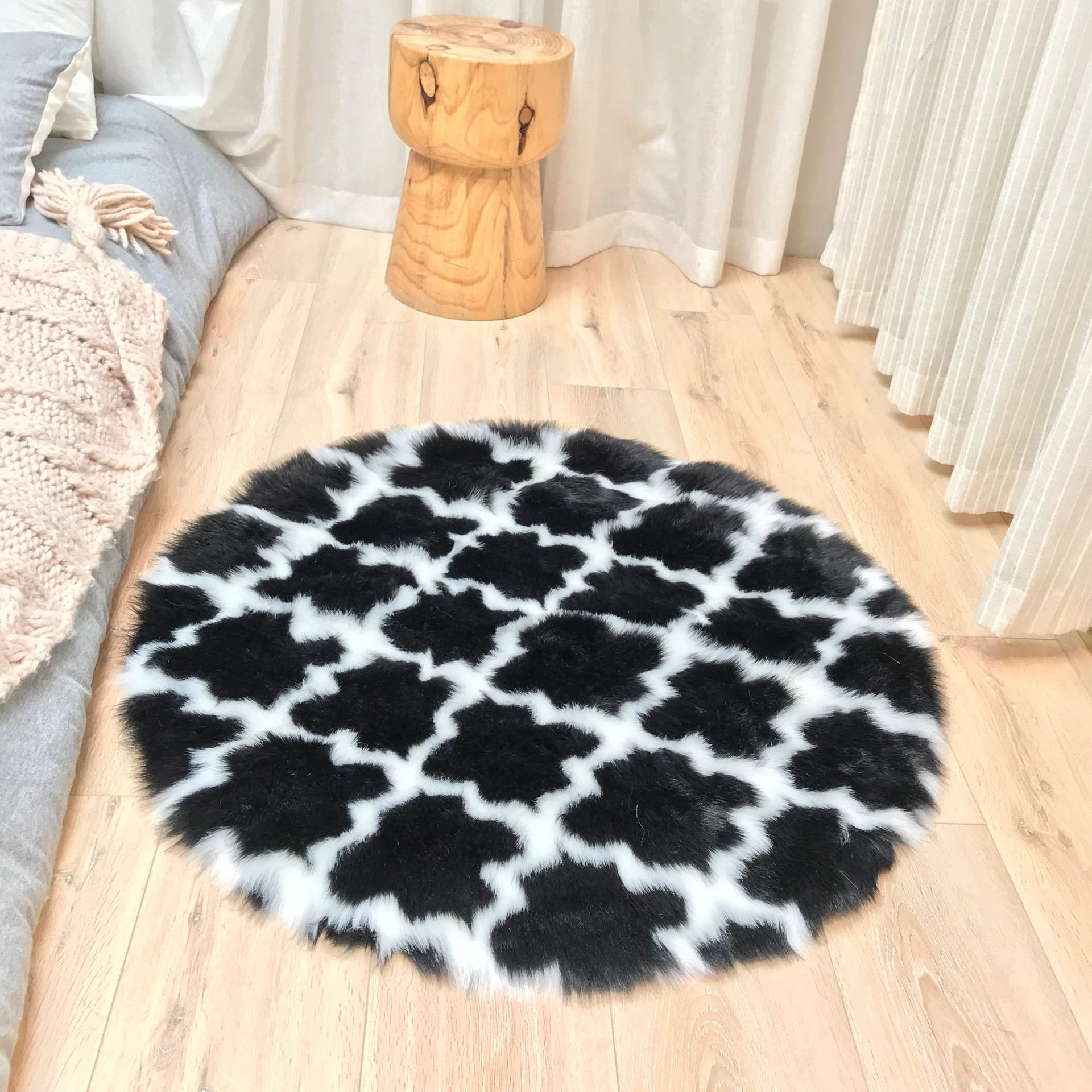 Nordic Black White Fluffy Round Rug Carpets For Living Room Decor Faux Fur Carpet Kids Room Long Plush Rugs For Bedroom Carpet Aliexpress