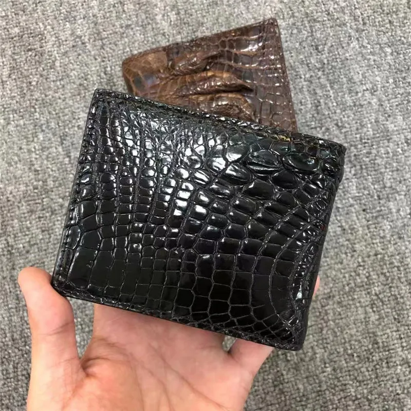 Authentic Real True Crocodile Paw Skin Men's Short Card Purse Phone Holder Genuine Alligator Leather Male Small Bifold Wallet 2