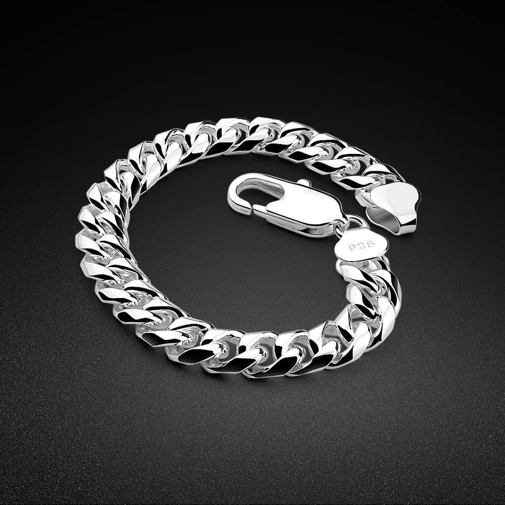 Мужской 925 Серебряный браслет-классическая кубинская цепь 18-20cm-стерлинговый Серебряный браслет-итальянская серебряная цепь-Рождественские подарки ювелирные изделия
