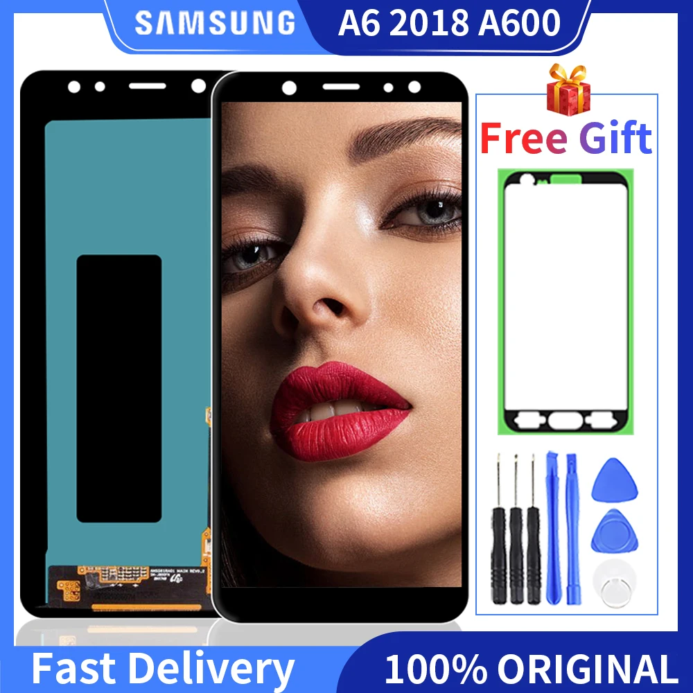 

100% Supe AMOLED LCD For Samsung Galaxy A6 2018 A600 A600F LCD Display Monitor Touch Screen Digitizer Glass Assembly With Gift