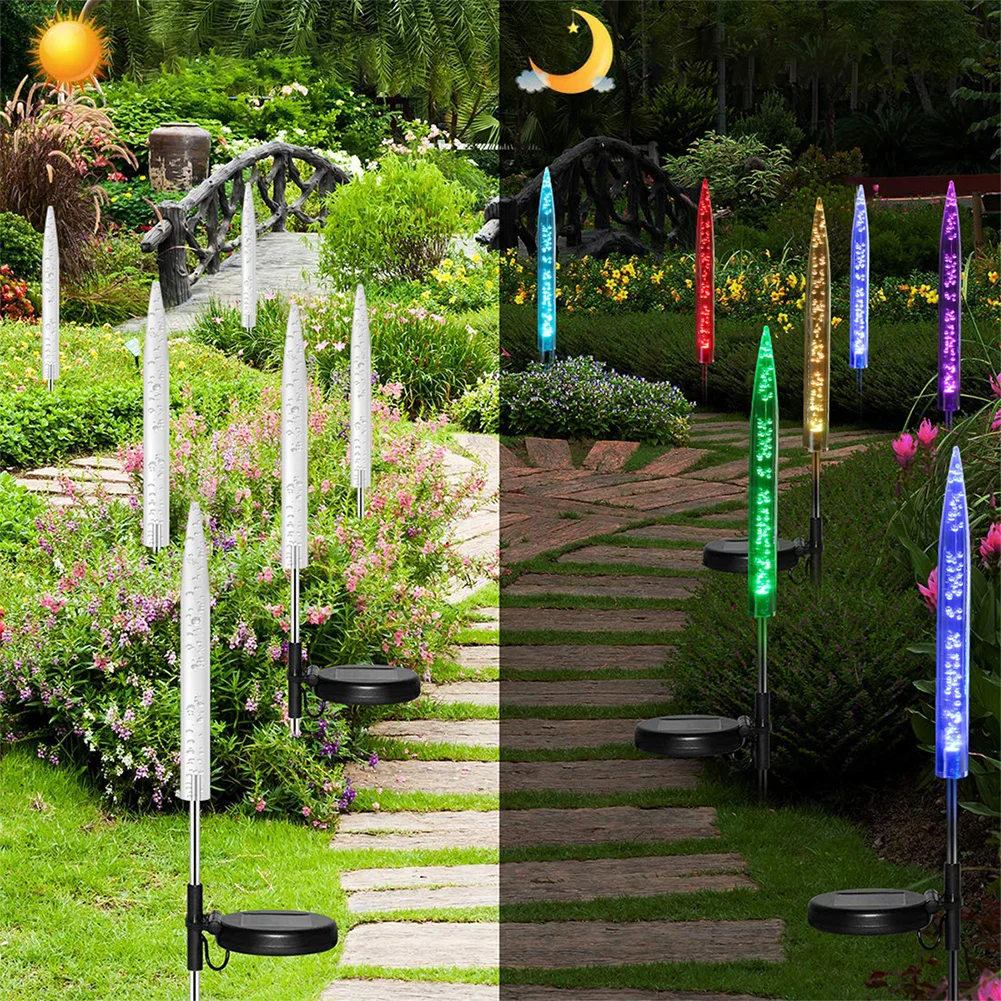 

2pcs 77cm Color-changing Cylindrical/Conical Cone Bubble Stick LED Solar Lamp Set Waterproof Outdoor RGB Garden Light Decoration