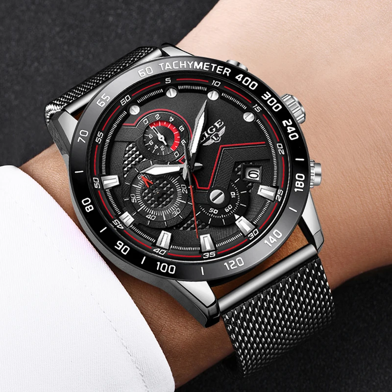 2020 New Fashion Unique Design LIGE Watch Men Top Luxury Brand Chronograph Men's Stainless Steel Business Clock Men Wrist Watch