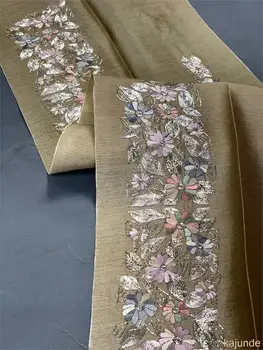 

1pcs High-end Khaki100% Silk Brocade Silk Embroidered Cheongsam accessories Fabric Cloth The Little Flower