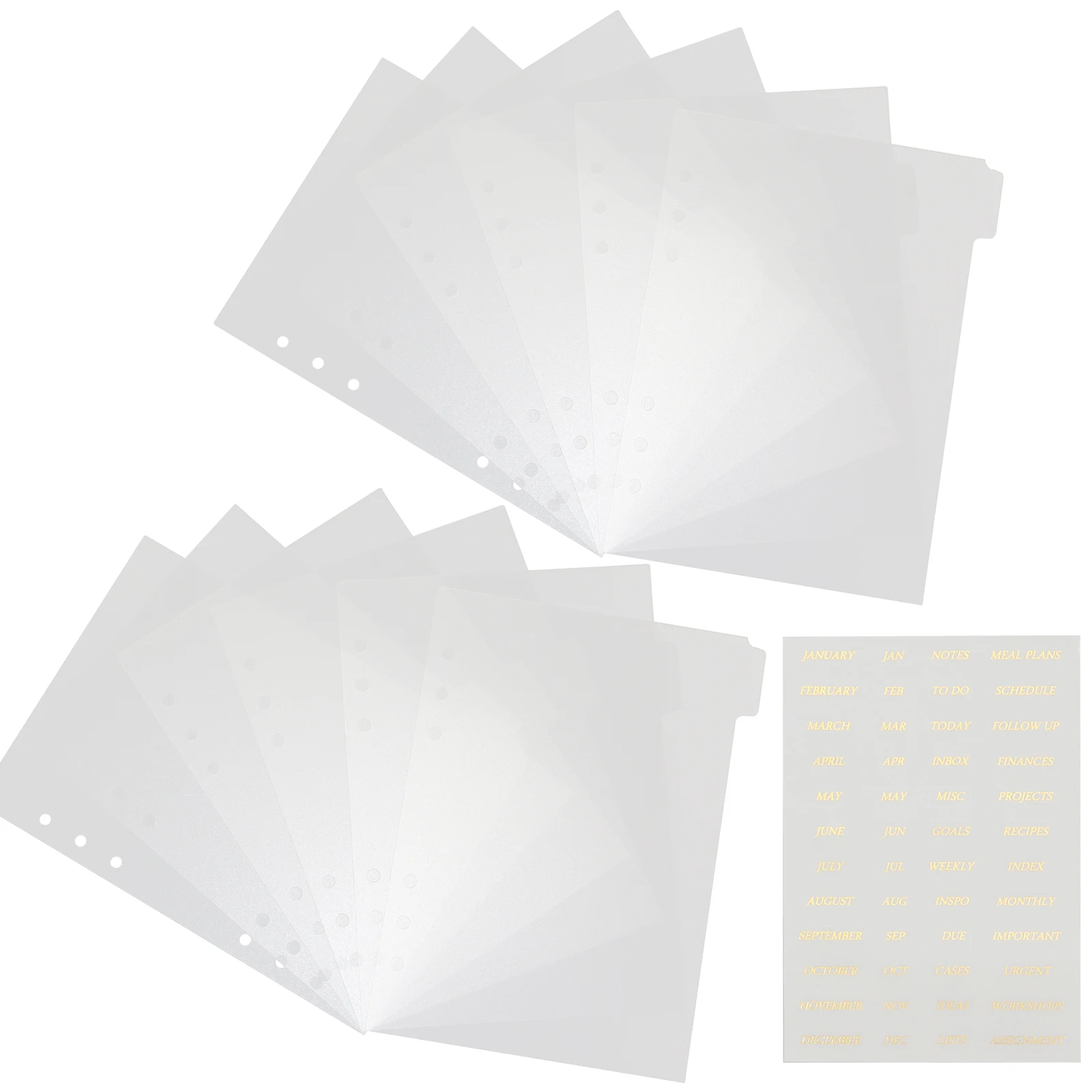 Frosted Pp Monthly A5 Tab Dividers Plastic 6 Ring Punch Hole Planner White Clear A5 Binder Dividers With Stickers