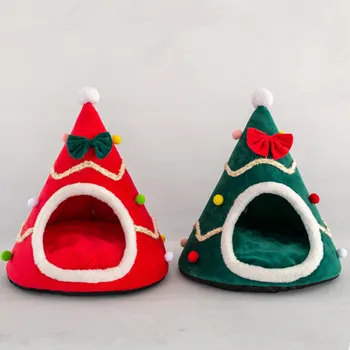 

Kennel Christmas Tree Pet Nest Creative Cat Litter Short Plush Semi-nclosed Cat Tent Puppy Sleeping On Mattress Pet Supplies