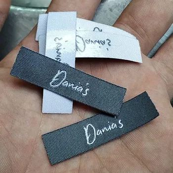 

1000pcs , 1.2 * 4.5 cm Custom hot iron glue on clothing woven label grey Straight cut tags