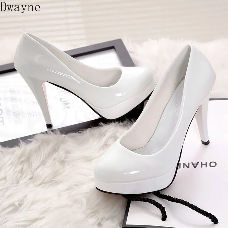 

10CM large size high heels sexy stiletto shallow mouth single shoes Korean round head patent leather work shoes