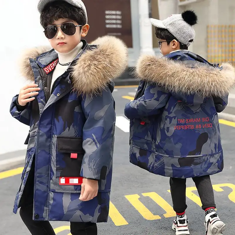 

2019 Kids/toddler Real Fur Coat/down Jacket Camouflage Winter Jacket Boy Winter Warm White Duck Down Coat Paraks -30 Christmas 9