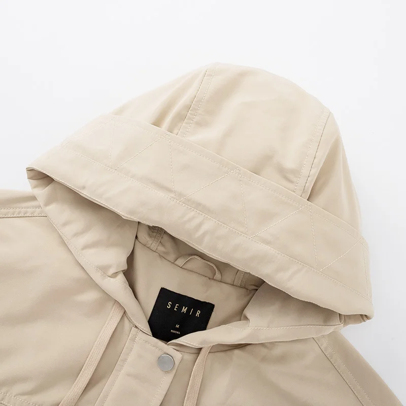 SEMIR, Женская ветровка средней длины, осень, новинка, негабаритный, с капюшоном, на шнурке, с вышивкой, пальто, Корейская версия, свободная куртка