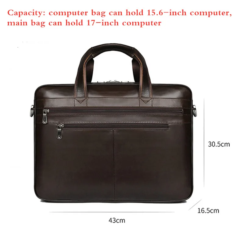 Large Capacity Men Business Genuine Leather Briefcase For 17.3" Laptop Bags Male Shoulder Bag Durable Travel Handbag Sac Homme