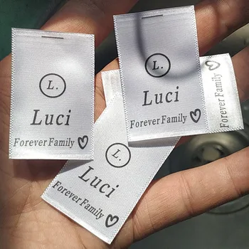 

1000pcs , 3 * 5 cm Custom white soft satin ribbon clothing washing label love logo