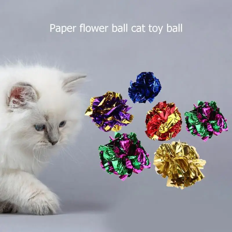 1pcs Multicolor Mylar Crinkle Ball Colorful Ring Paper Sound Toy Shiny Crinkly Ball Kitten Interactive Toys Pet Cat Toys